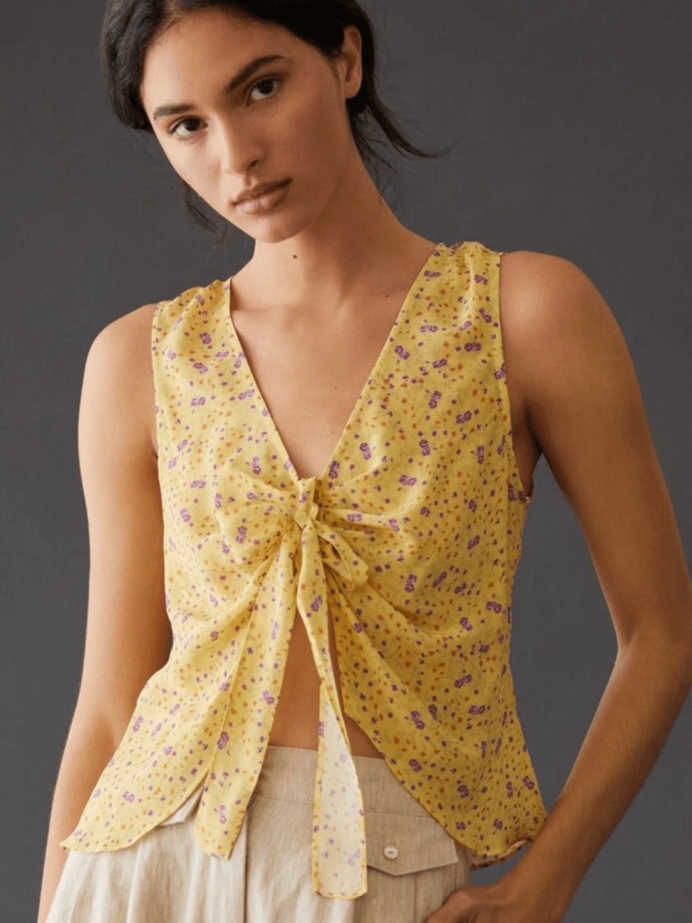 Favorite Daughter Yellow Silk Tie Front Blouse XS